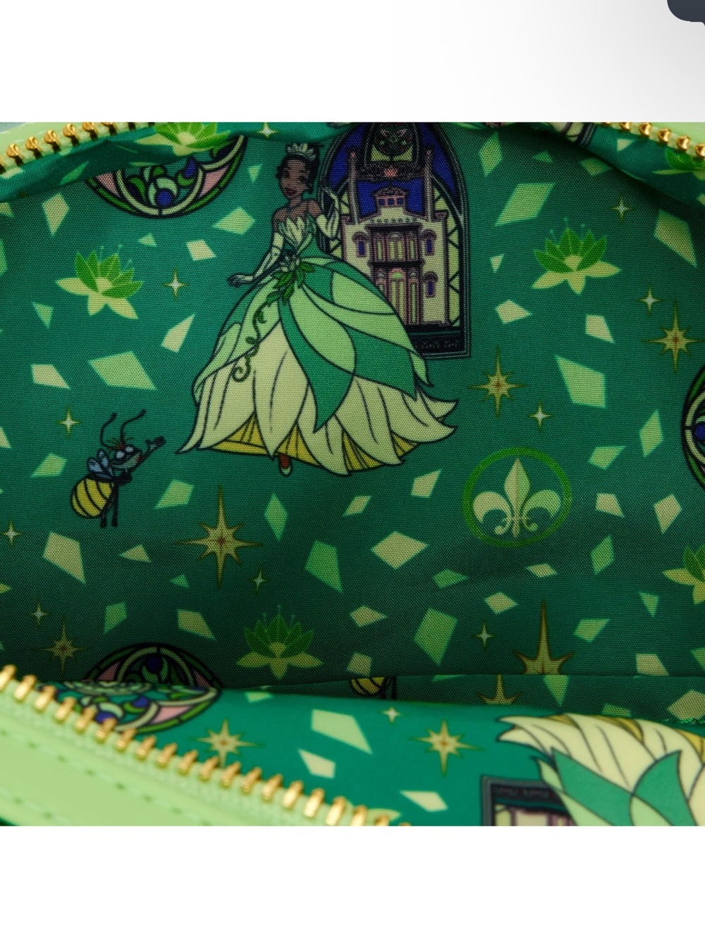 Loungefly Green Tiana Stained Glass Mini Backpack with Bow Ear Accessory *NWT - Picture 5 of 16